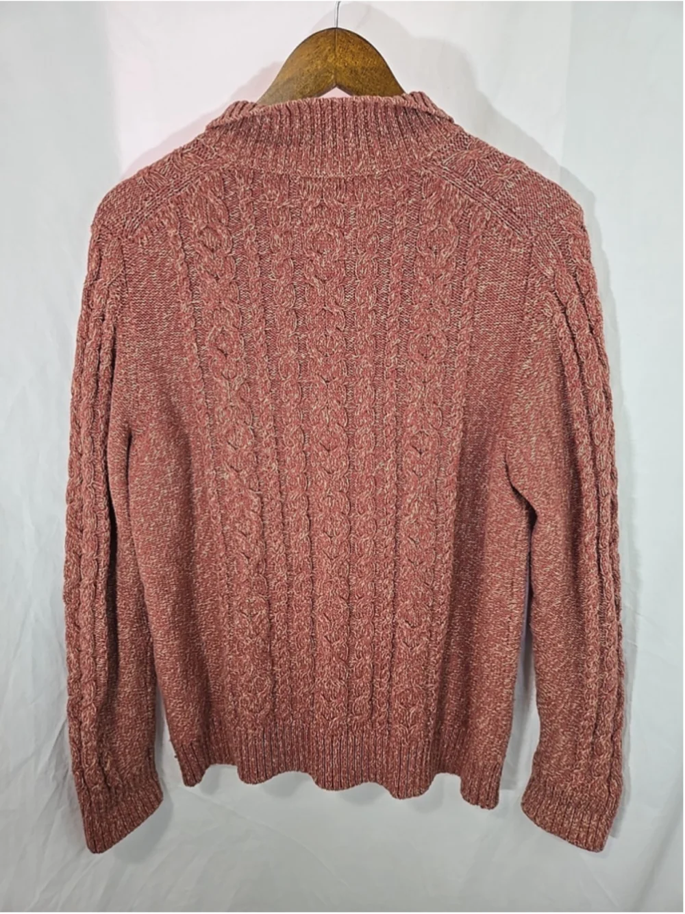 L.L. Bean Large Cable Knit Full Zip Sweater 100% Cotton Rust Textured Heritage